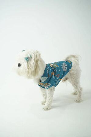 Patilinka Kedi Köpek Yazlık Kıyafet – Lacivert Hayvan Desenli Poplin Gömlek