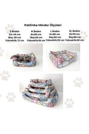 Patilinka Kedi Köpek Minderi – Gri Karışık Desenli Yumuşak Minder – Yatak
