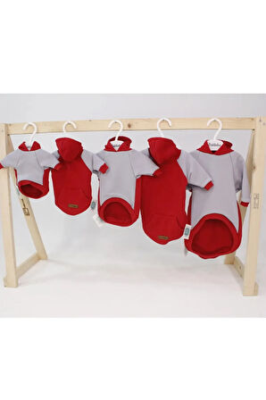 Patilinka Kedi Köpek Kıyafeti – Mevsimlik Kapüşonlu Kırmızı&Gri Sweat