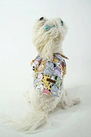 Patilinka Kedi Köpek Yazlık Kıyafet – Çok Renkli Hayvanlar Alemi Poplin Gömlek