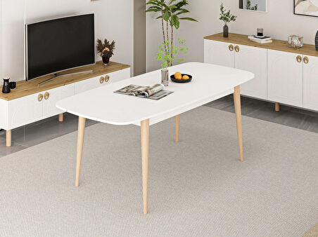 Lotus Bohem Tarz Açılır Yemek Masası - Beyaz/Ahşap Ayak