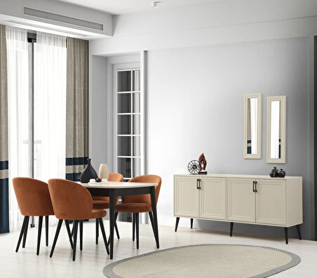 Prime Yemek Odası Takımı - Kumtaşı/Siyah Ayak