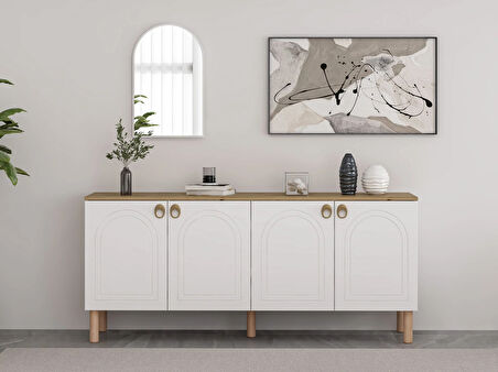 Lotus Bohem Tarz Konsol & Ayna - Beyaz/Artisan