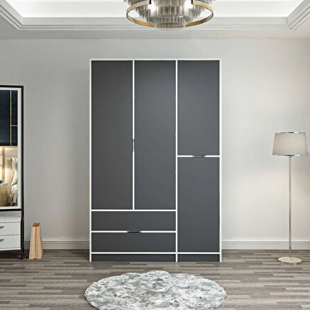 Elina 3 Kapaklı Dolap - Beyaz/Antrasit