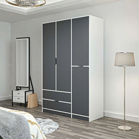 Elina 3 Kapaklı Dolap - Beyaz/Antrasit