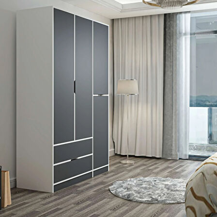 Elina 3 Kapaklı Dolap - Beyaz/Antrasit