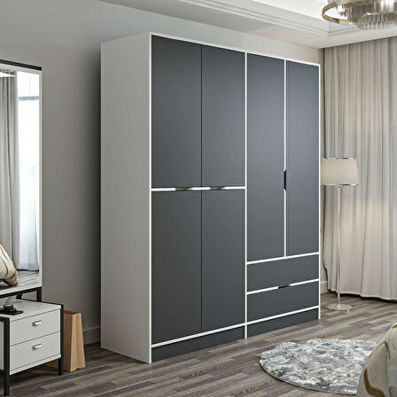 Elina 4 Kapaklı Dolap - Beyaz/Antrasit