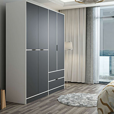 Elina 4 Kapaklı Dolap - Beyaz/Antrasit