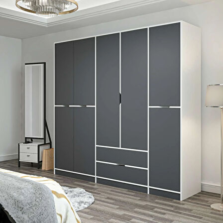 Elina 5 Kapaklı Dolap - Beyaz/Antrasit