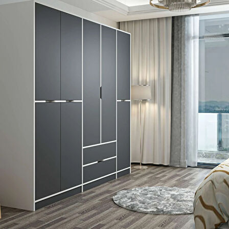 Elina 5 Kapaklı Dolap - Beyaz/Antrasit