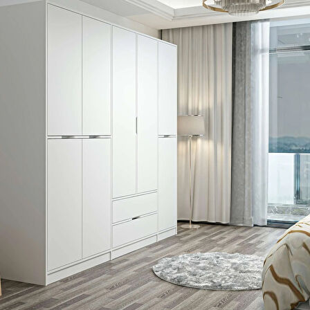 Elina 5 Kapaklı Dolap - Beyaz/Beyaz