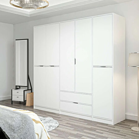 Elina 5 Kapaklı Dolap - Beyaz/Beyaz