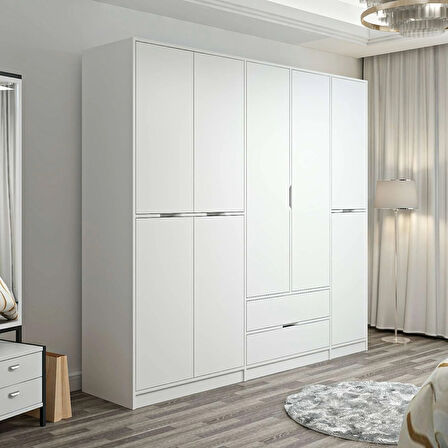 Elina 5 Kapaklı Dolap - Beyaz/Beyaz