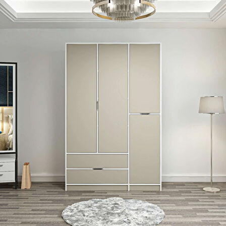 Elina 3 Kapaklı Dolap - Beyaz/Kumtaşı