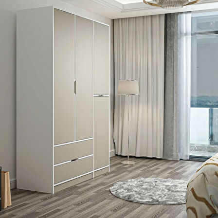 Elina 3 Kapaklı Dolap - Beyaz/Kumtaşı