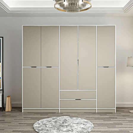 Elina 5 Kapaklı Dolap - Beyaz/Kumtaşı