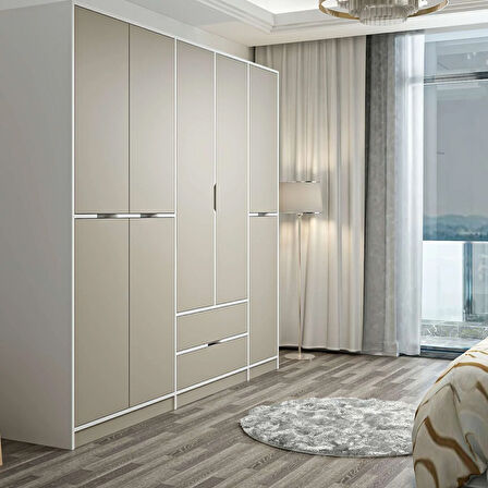 Elina 5 Kapaklı Dolap - Beyaz/Kumtaşı