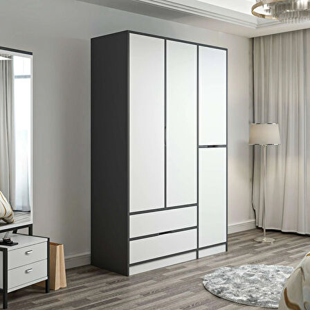 Elina 3 Kapaklı Dolap - Antrasit/Beyaz