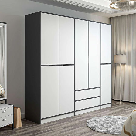 Elina 5 Kapaklı Dolap - Antrasit/Beyaz