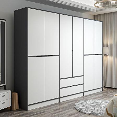 Elina 6 Kapaklı Dolap - Antrasit/Beyaz