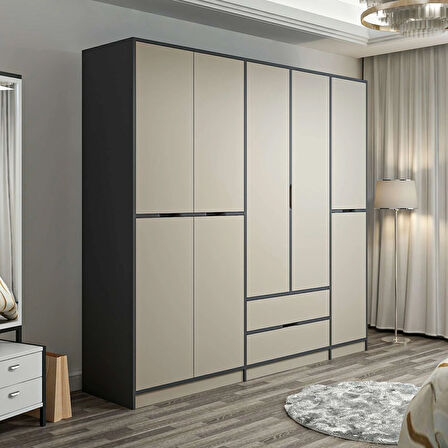 Elina 5 Kapaklı Dolap - Antrasit/Kumtaşı