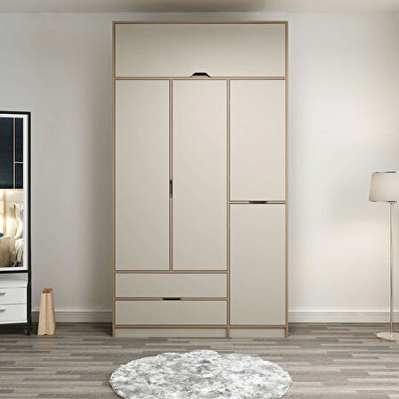 Elina 3 Kapaklı Dolap + Yüklük - Dore/Kumtaşı