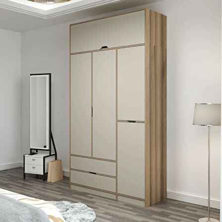 Elina 3 Kapaklı Dolap + Yüklük - Dore/Kumtaşı