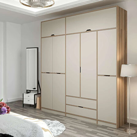 Elina 5 Kapaklı Dolap + Yüklük - Dore/Kumtaşı