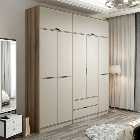 Elina 5 Kapaklı Dolap + Yüklük - Dore/Kumtaşı