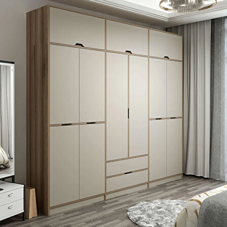 Elina 6 Kapaklı Dolap + Yüklük - Dore/Kumtaşı