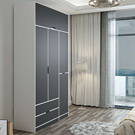 Elina 3 Kapaklı Dolap + Yüklük - Beyaz/Antrasit