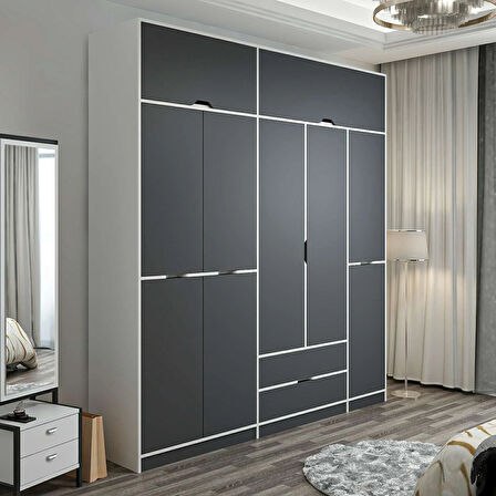 Elina 5 Kapaklı Dolap + Yüklük - Beyaz/Antrasit