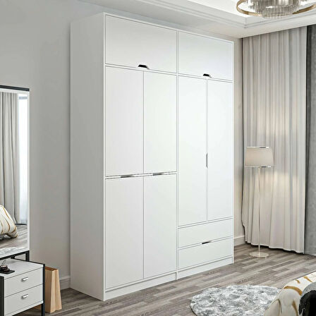 Elina 4 Kapaklı Dolap + Yüklük - Beyaz/Beyaz