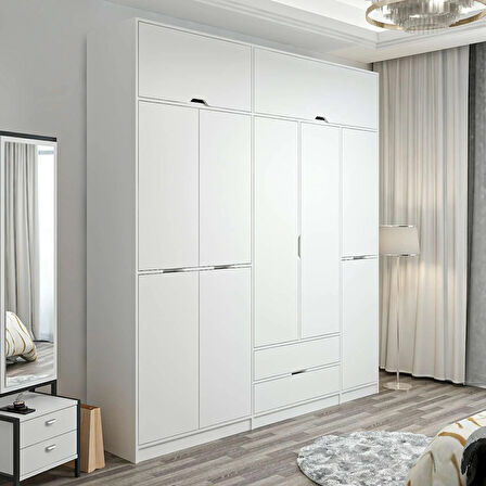 Elina 5 Kapaklı Dolap + Yüklük - Beyaz/Beyaz