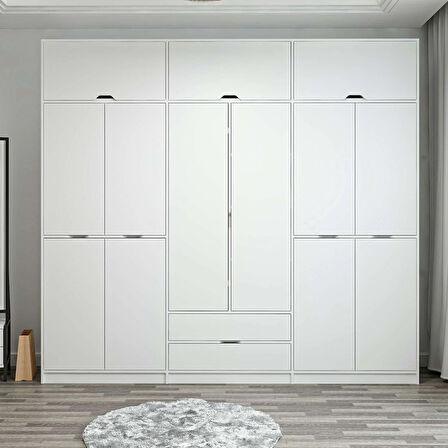 Elina 6 Kapaklı Dolap + Yüklük - Beyaz/Beyaz