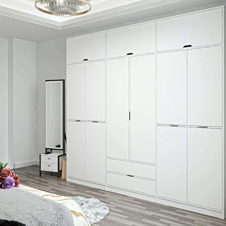 Elina 6 Kapaklı Dolap + Yüklük - Beyaz/Beyaz