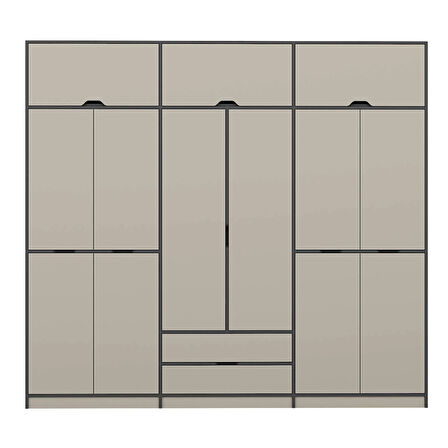 Elina 6 Kapaklı Dolap + Yüklük - Antrasit/Kumtaşı