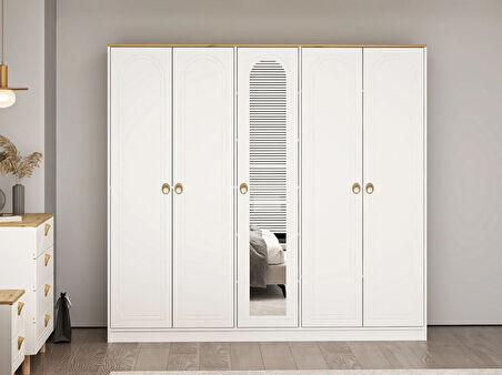 Lotus Bohem Tarz 5 Kapaklı Gardrop - Artisan/Beyaz