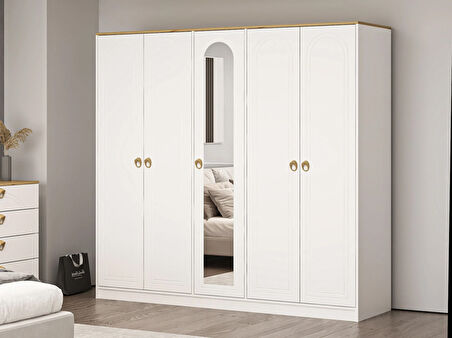 Lotus Bohem Tarz 5 Kapaklı Gardrop - Artisan/Beyaz