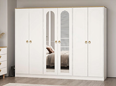 Lotus Bohem Tarz 6 Kapaklı Gardrop - Artisan/Beyaz