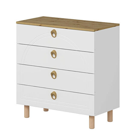 Lotus Bohem Tarz Şifonyer 4 Çekmece - Artisan/Beyaz