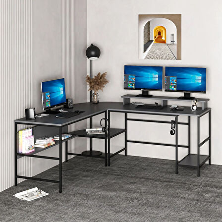 Minar Greta Raflı L Köşe Çalışma Masası - Antrasit