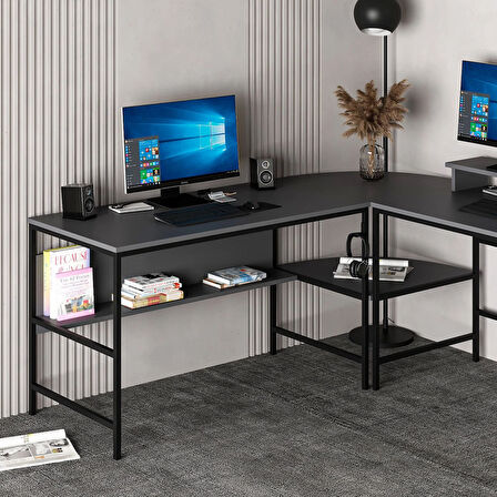 Minar Greta Raflı L Köşe Çalışma Masası - Antrasit