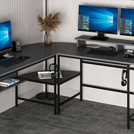 Minar Greta Raflı L Köşe Çalışma Masası - Antrasit