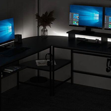 Minar Greta RGB Led Işıklı L Köşe Çalışma Masası - Antrasit