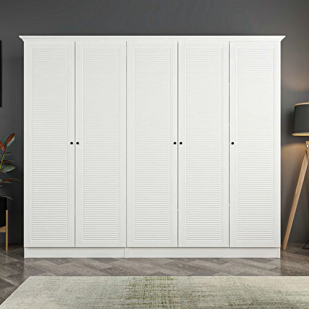 Kale 5 Kapaklı 2Ç Taçlı Dolap Beyaz Mebran Panjur Beyaz 190CM