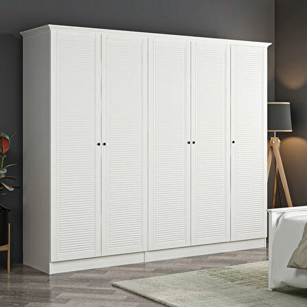 Kale 5 Kapaklı 2Ç Taçlı Dolap Beyaz Mebran Panjur Beyaz 190CM