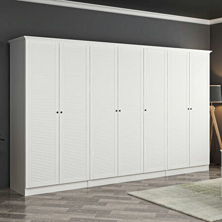 Kale 7 Kapaklı 2Ç Taçlı Dolap Beyaz Mebran Panjur Beyaz 190CM