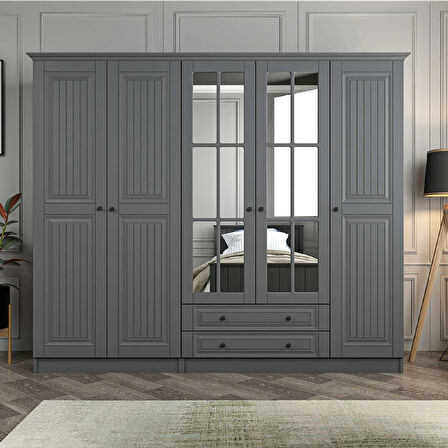 Kale 5 Kapaklı 2Ç Taçlı Dolap Mebran İlkbahar Antrasit 190CM