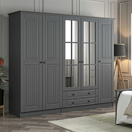 Kale 5 Kapaklı 2Ç Taçlı Dolap Mebran İlkbahar Antrasit 190CM